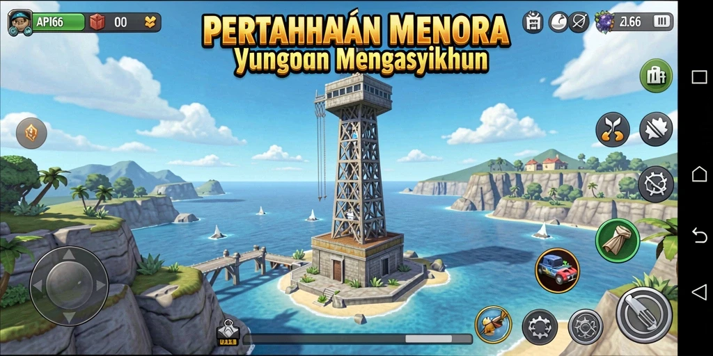 Screenshot gameplay menegangkan dari API66 menunjukkan strategi Tower Defense.