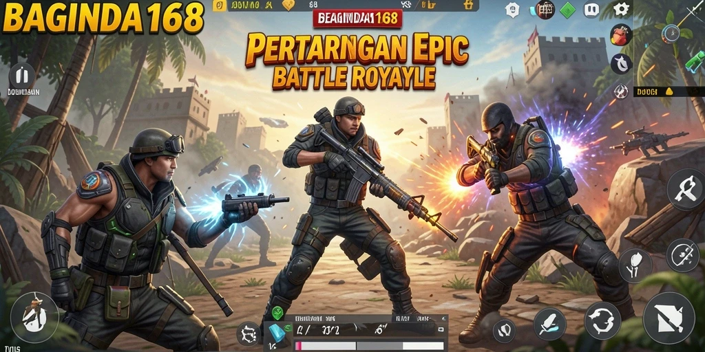 Tangkapan layar pertarungan Battle Royale yang penuh aksi dalam BAGINDA168.