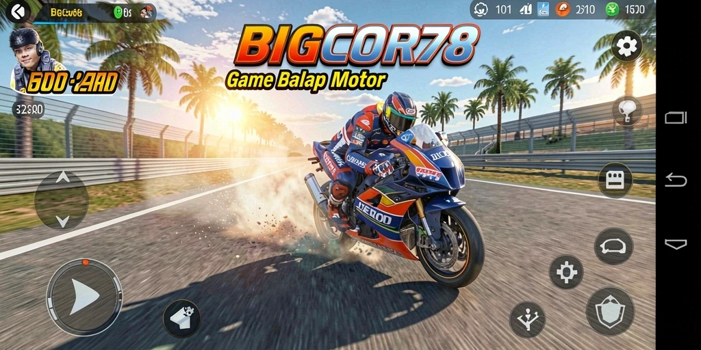 Tampilan gameplay seru dalam balapan motor yang mendebarkan.