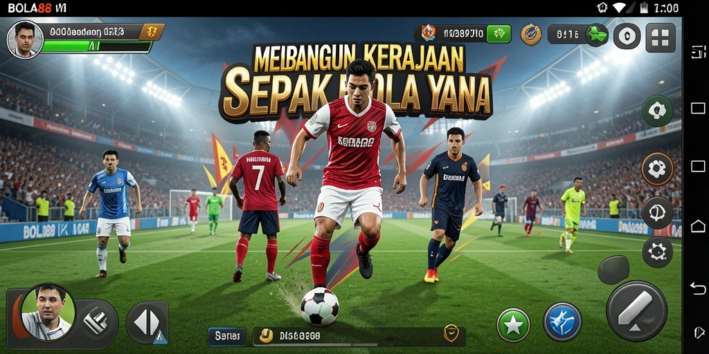 Screenshot gameplay <strong>BOLA88</strong> dengan tim sepak bola yang beraksi.