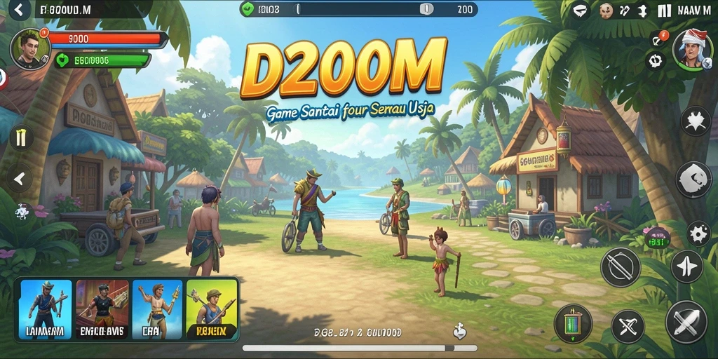 Tampilan gameplay D200M yang ceria dan penuh warna.