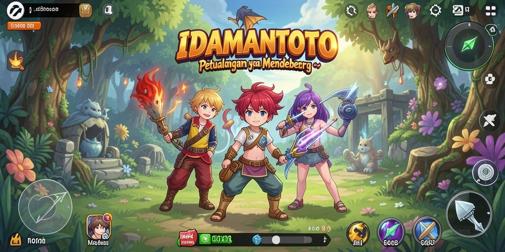 Screenshot dari gameplay seru IDAMANTOTO yang menunjukkan pertarungan karakter anime.