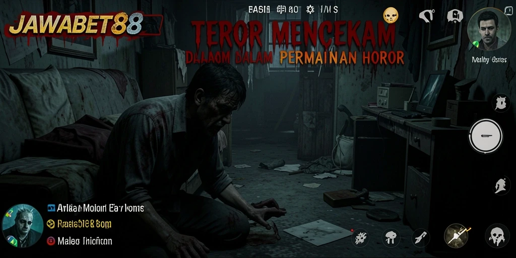 Tampilan mencekam gameplay JAWABET88 dengan suasana horor yang mendalam.
