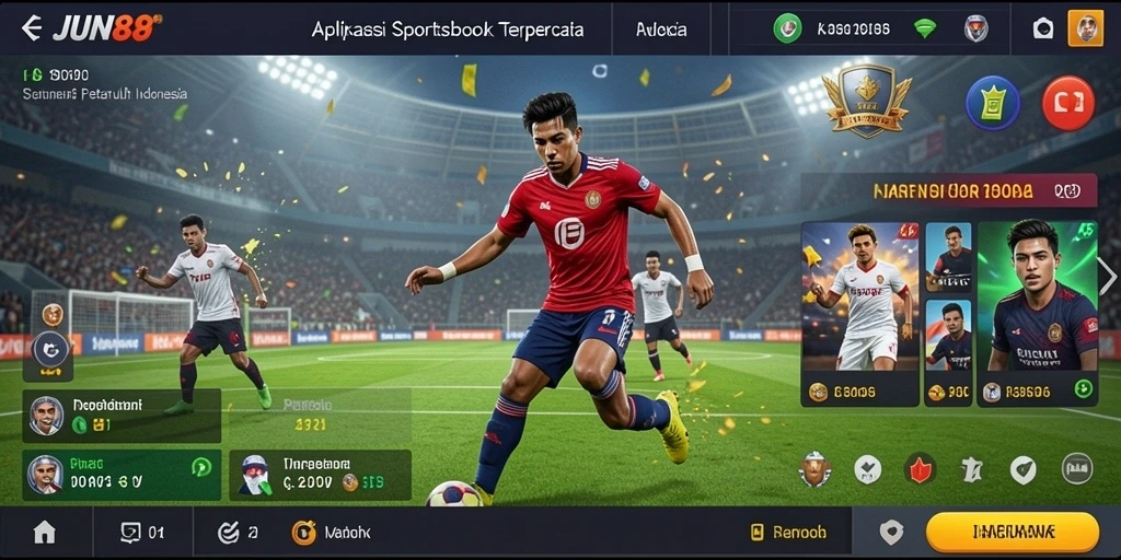 Screenshot utama JUN88 menampilkan antarmuka Sportsbook yang menarik.