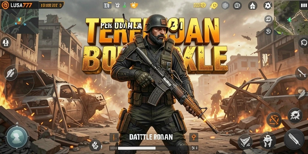 Tangkapan layar LUSA777 menampilkan aksi penuh adrenalin dari gameplay Battle Royale.