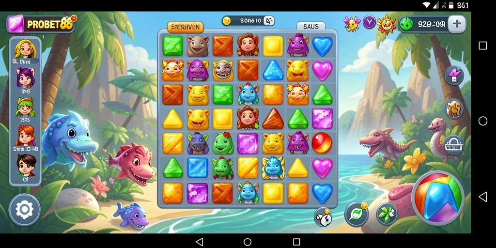 Screenshot gameplay PROBET88 menunjukkan aksi Match-3 yang seru.