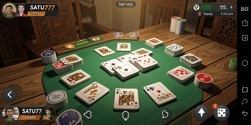 Screenshot SATU77 menampilkan gameplay Gaple yang seru dan interaktif.