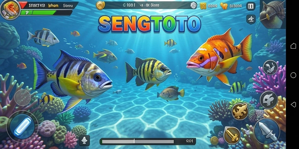 Screenshot utama SENGTOTO menampilkan aksi tembak ikan yang seru.