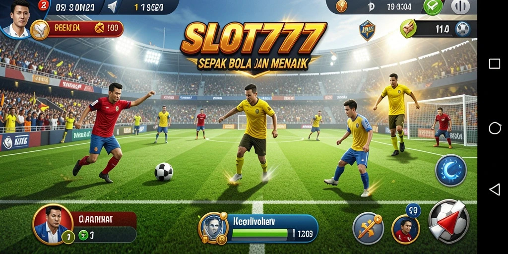 Tampilan gameplay <strong>SLOT777</strong> yang menegangkan di lapangan sepak bola.
