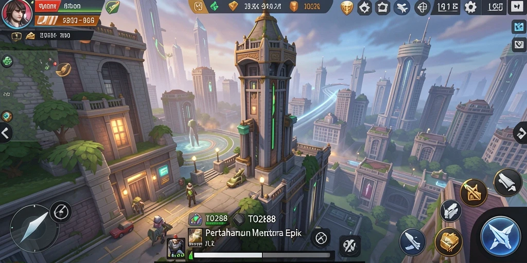 Screenshot gameplay TO288 menampilkan aksi pertahanan menara yang intens.