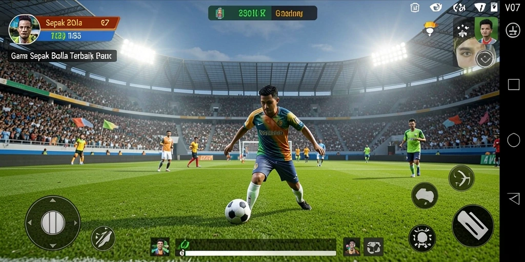 Gameplay mendebarkan dari V07 dalam aksi sepak bola.